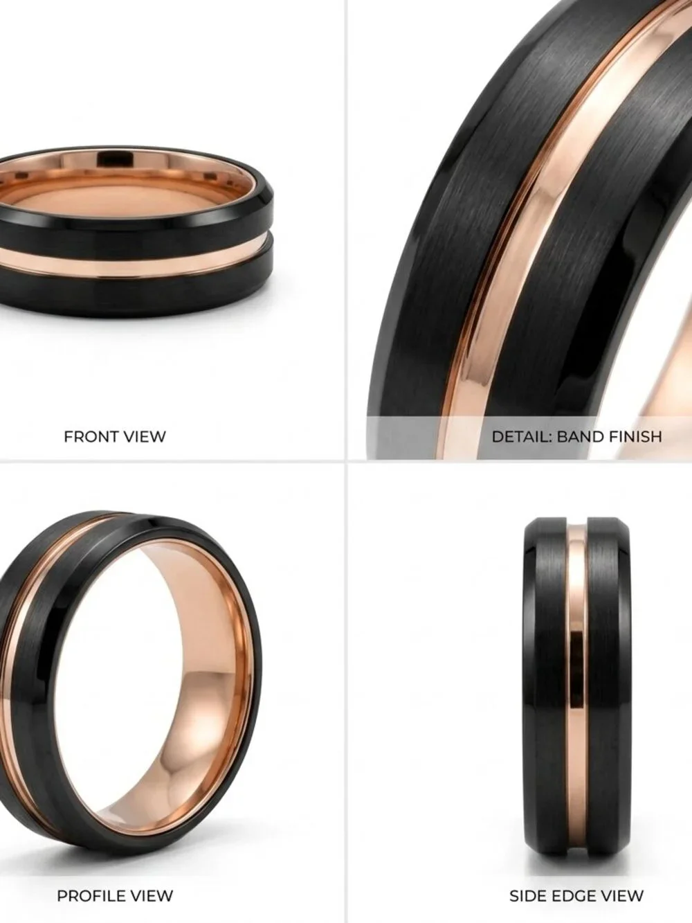 Size 13 Black & Rose Gold Stainless Steel Wedding Band Groove Ring